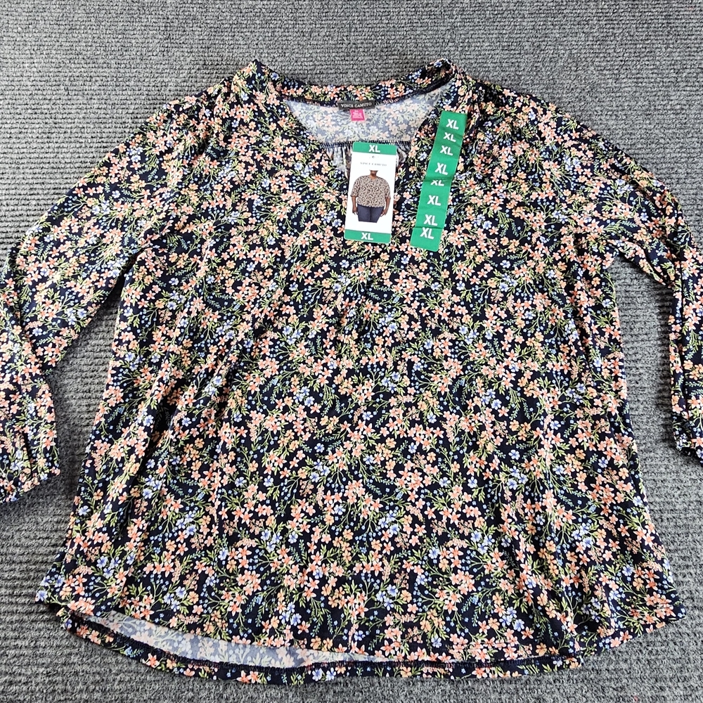 Womens vince camuto xl black floral blouse Spring Light Long Sleeve Top New